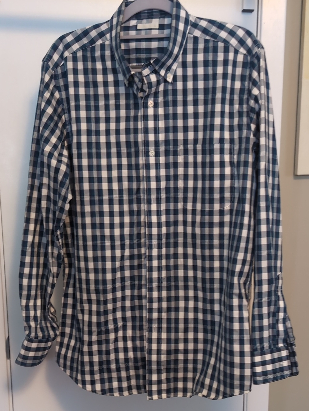 Men's Green and White Check Button-Down Shirt